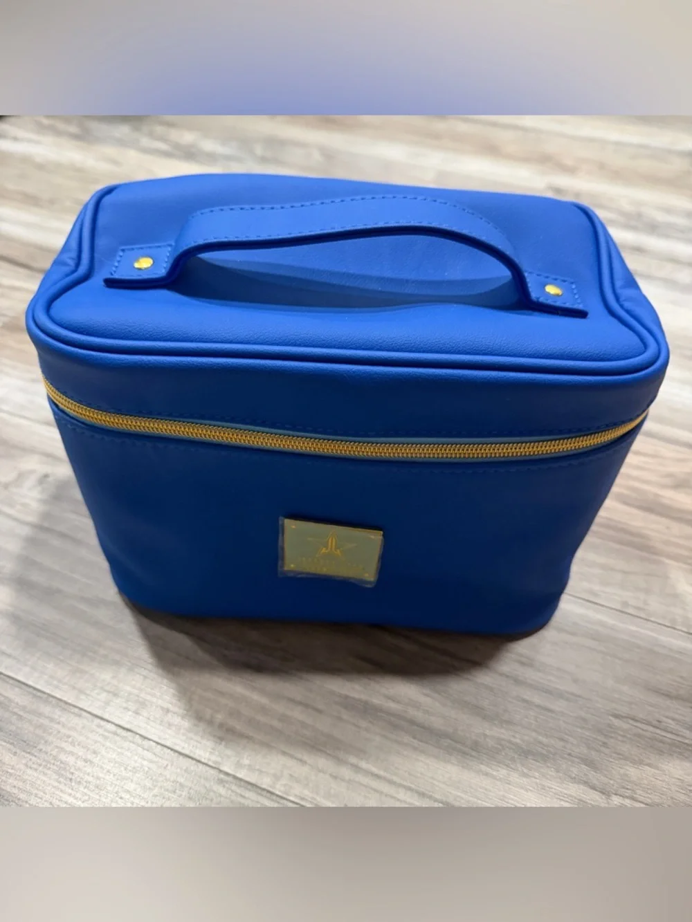 Jeffree Star Cosmetics Dark‎ Blue Zip Train Case Travel Makeup Bag Gold Zipper